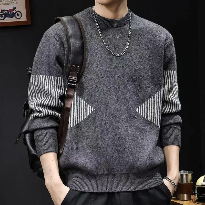 

American Retro Thiened Loose Fit round Ne Knitted Sweater Men's Winter Casual Sle Comfortable Soft Warm Outerwear