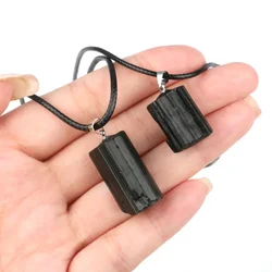 Natural Black Tormaline Stones Necklaces Irregular Rough Thick Crystal Column Pendants Healing Energy Gemstones Ornament Jewelry
