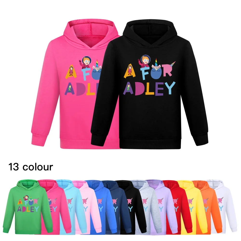 New A for Adley Girls Hoodies Sweatshirt Children Long Sleeve Cartoon Printing Pullover Boy Tshirt Autumn Coats Kids Clothes