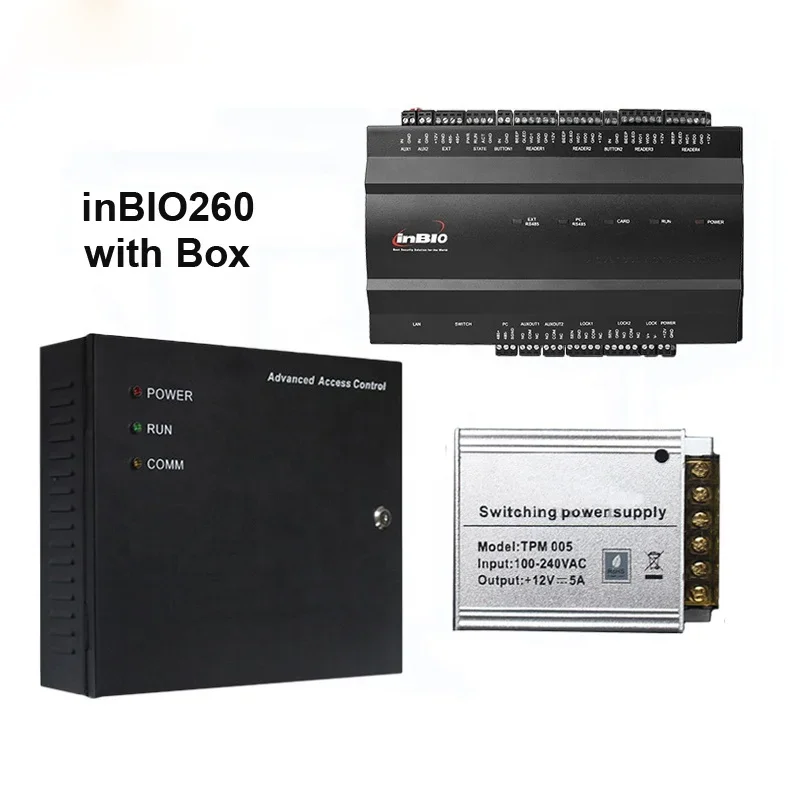 

Two Doors Access Control Panel with Power Adapter Box Support Access 3.5 Software inBio260 with power adapter box