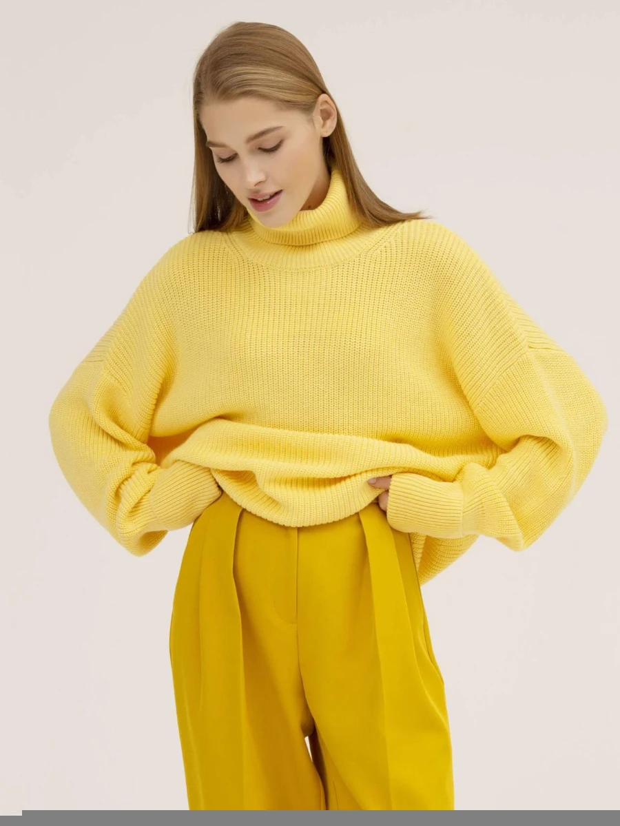 

2025 Women's New Turtleneck Loose Knit Sweater Trendy Oversized Fit Ribbed Cuffs Solid Color Autumn Winter Fashionable Jumpers