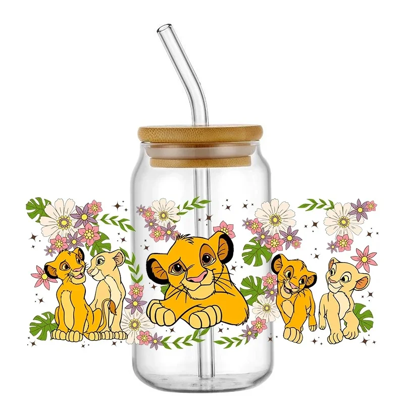 King Lion Design 3D Cartoon UV DTF Cup Wraps, 16oz Waterproof Transfer Stickers & Custom Labels for Libbey Glass Can   Mug, DIY
