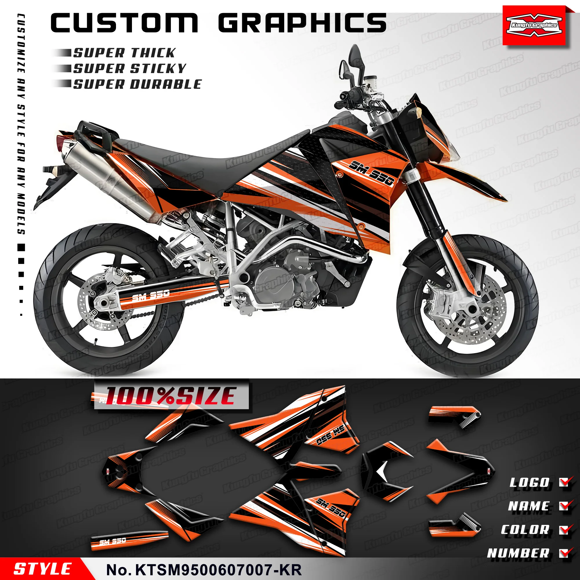 

KUNGFU GRAPHICS Motorcycle Graphics Stickers Complete for KTM 950 Supermoto 950 SM 2006-2007, Rebuild, KTSM9500607007-KR