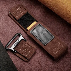 Hemsut 100% Genuine Leather Smart Watch Bands Samsung galaxy Quick Release 20 22MM Vintage Suede Cowhide Wrist Straps For Man