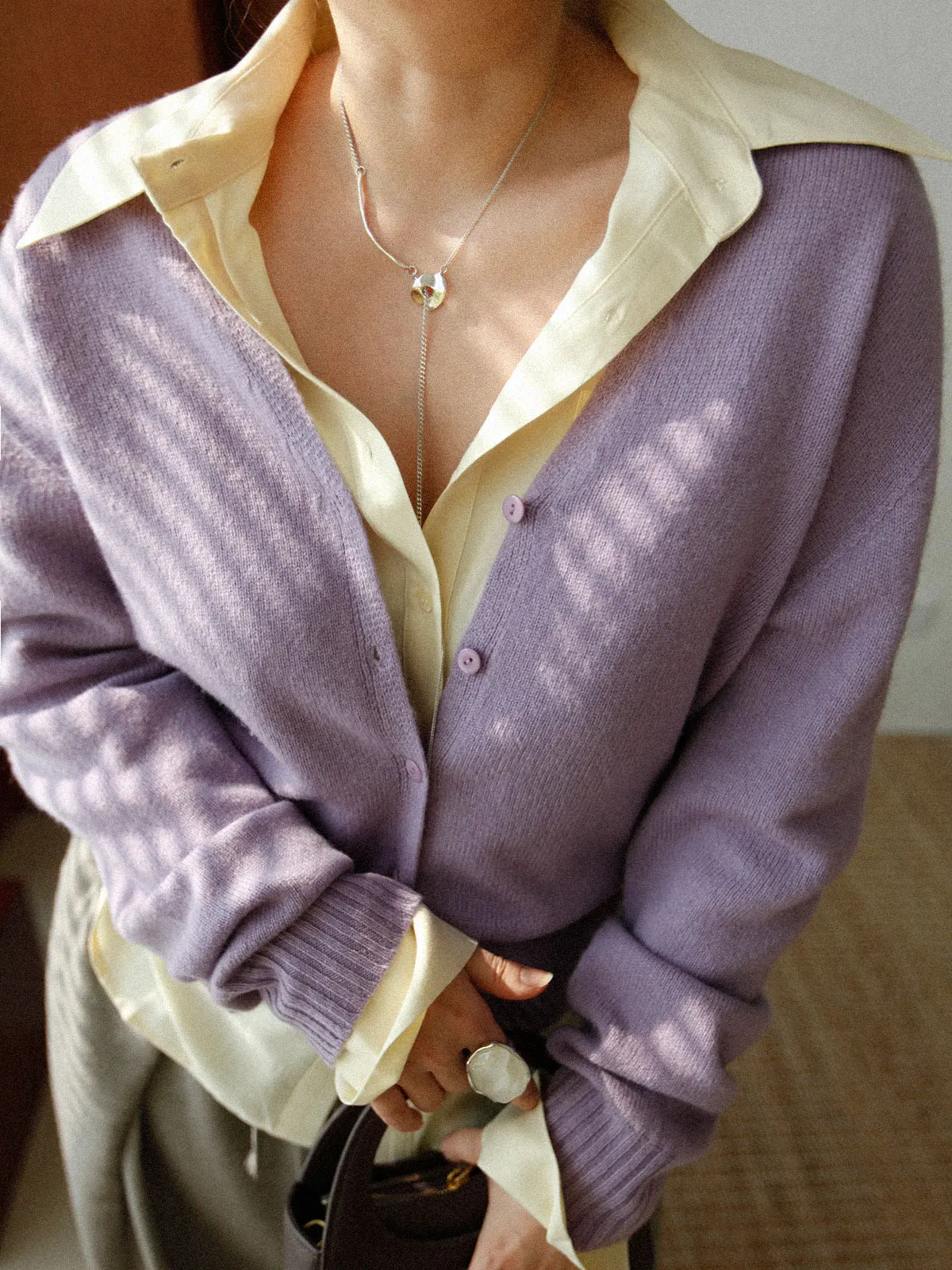 

A1st Editing Store Soft Woolen Purple Knitted Open Cardigan Loose V-Neck Sweater Top Spring Fashion French Style Loose Fit