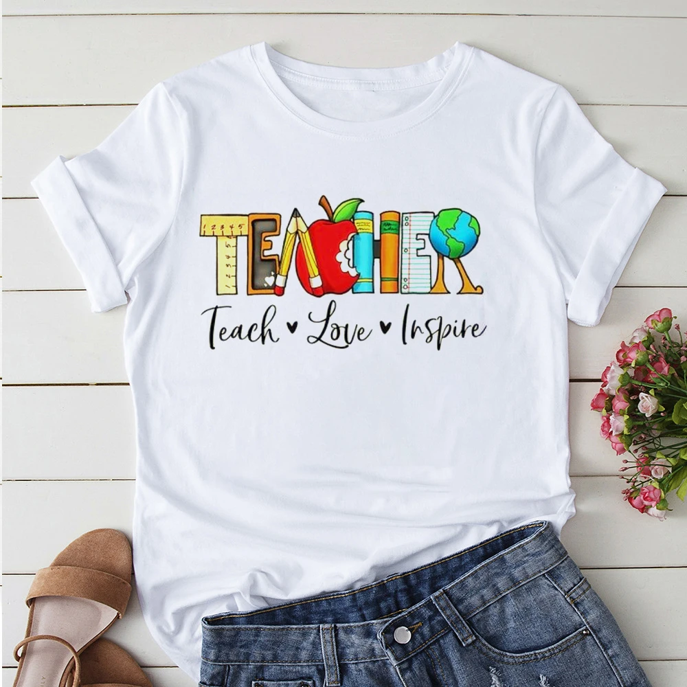 Colored Battery Life Of A Teacher Monday To Friday Graphic Print T-Shirt Women White Short Sleeve T-shirt Harajuku Street wears