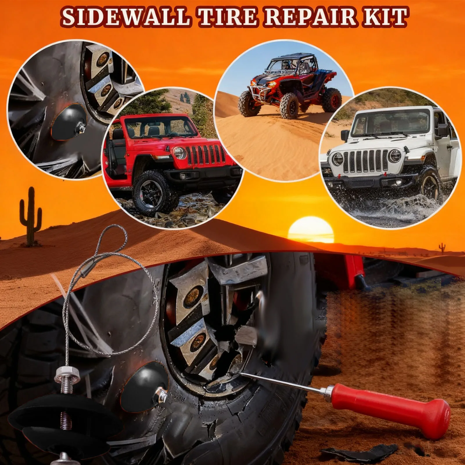 

Tire Puncture Repair Kit with Side Wall Slug Emergency Tool Replacement for UTV ATV Maverick Lawnmower Zero Turn Mower Tractor