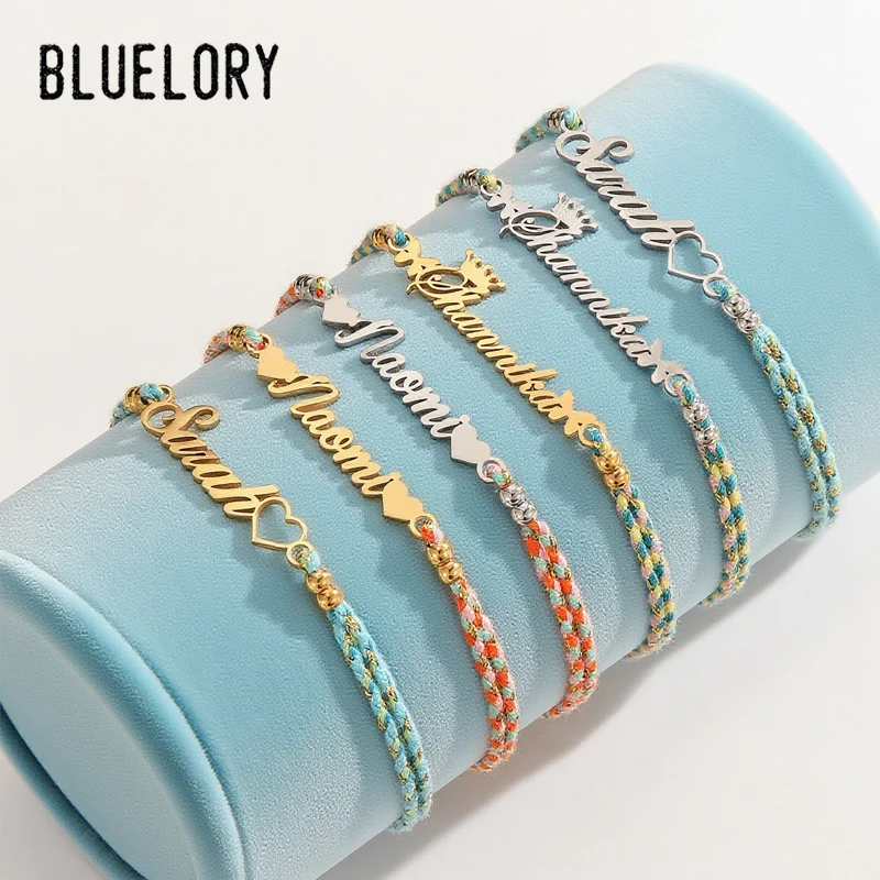 

Bluelory индивидуальное имя цвет плетеная веревка браслет для женщин нержавеющая сталь индивидуальное имя цепочка для ног милые ювелирные изделия подарок