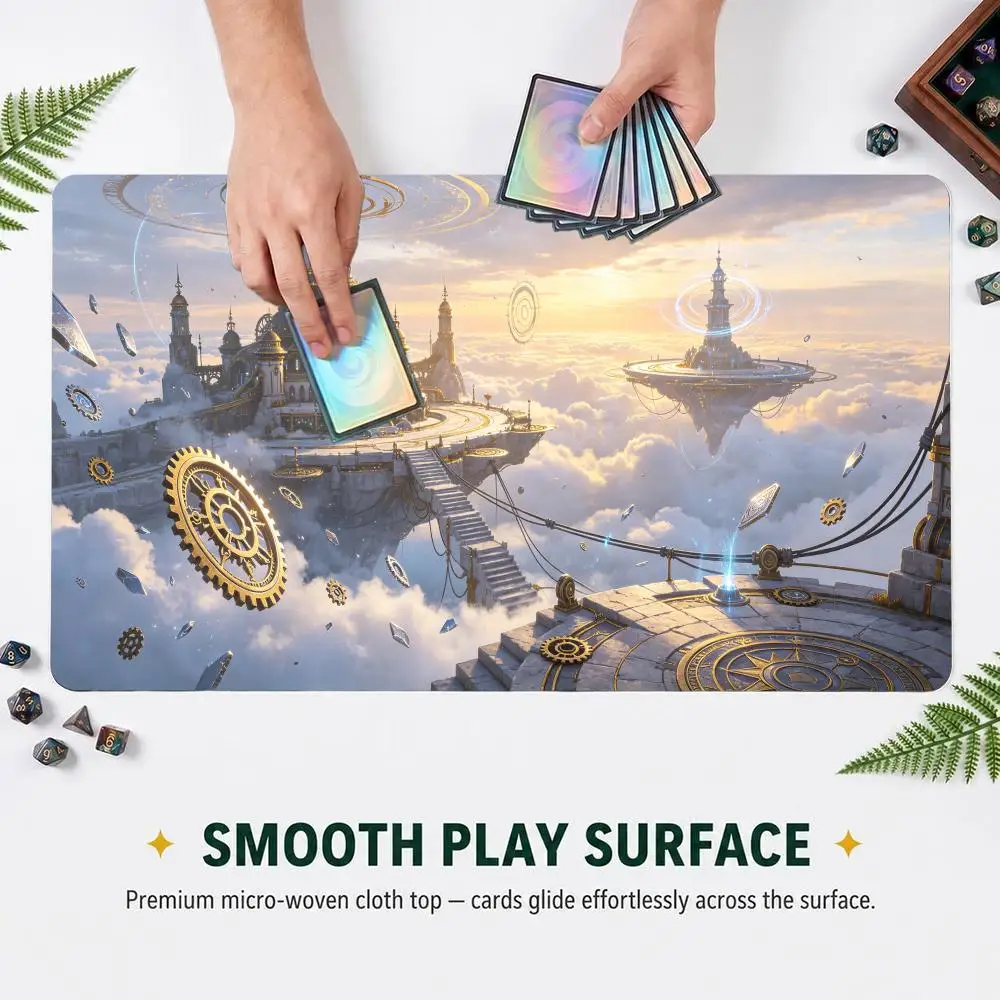 Steampunk Floating Sky City Mechanical Gear TCG Play mat Volcano Scene Trading Card Game Desk Mat Non‑Slip Rubber Mouse Pad