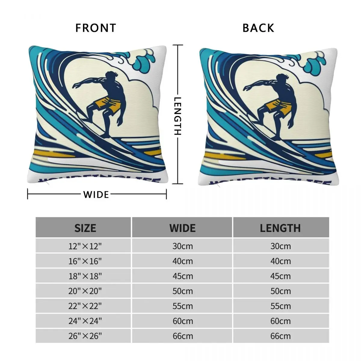 Surfing Life Never Look Back Square Pillowcase Polyester Linen Velvet Printed Zip Decor Pillow Case Sofa Cushion Cover