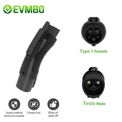 EVMBO Tesla to J1772 Adapter Max 60A 250V AC Tesla to Type1 Adapter Type 1 SAE J1772  with Anti-Drop Lock Connector