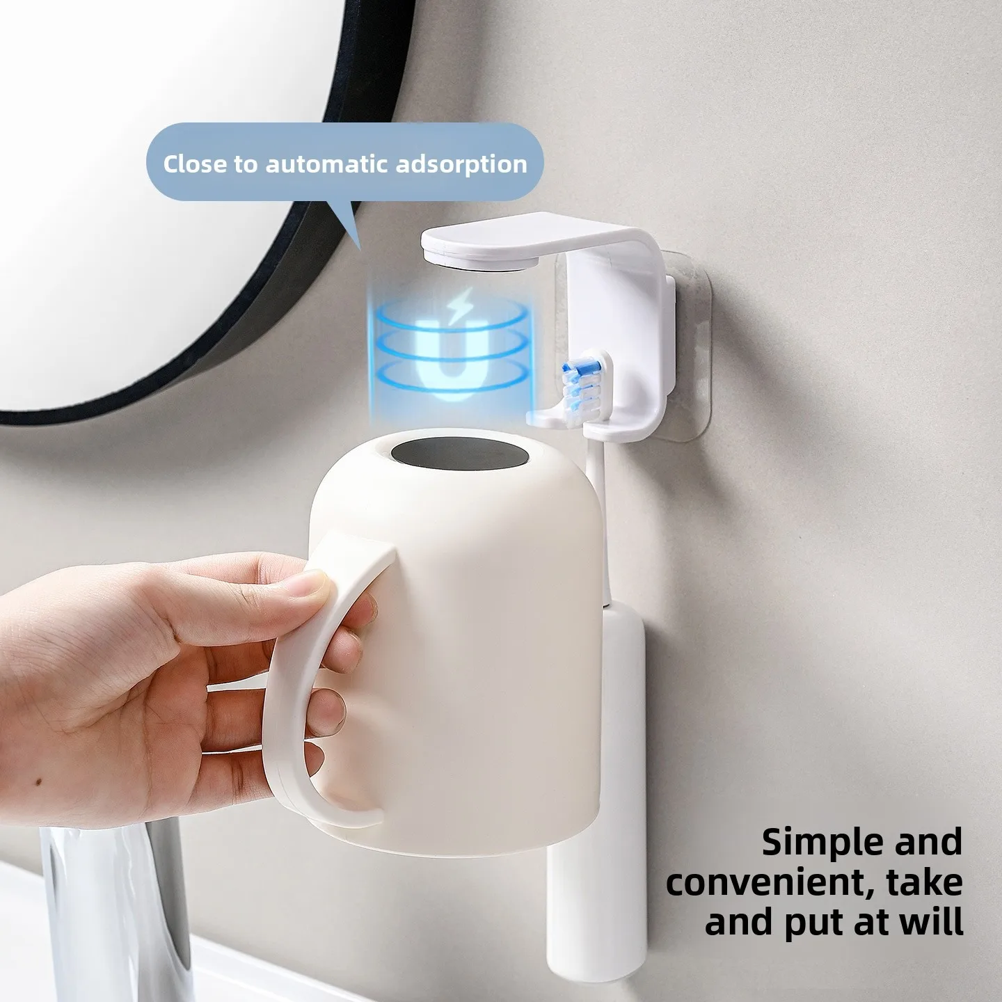 Magnetic Inverted Mouthwash Cup Punch-Free Toothbrush Holder Wall Mounted Minimalist Tooth Mug Household Bathroom Storage Rack