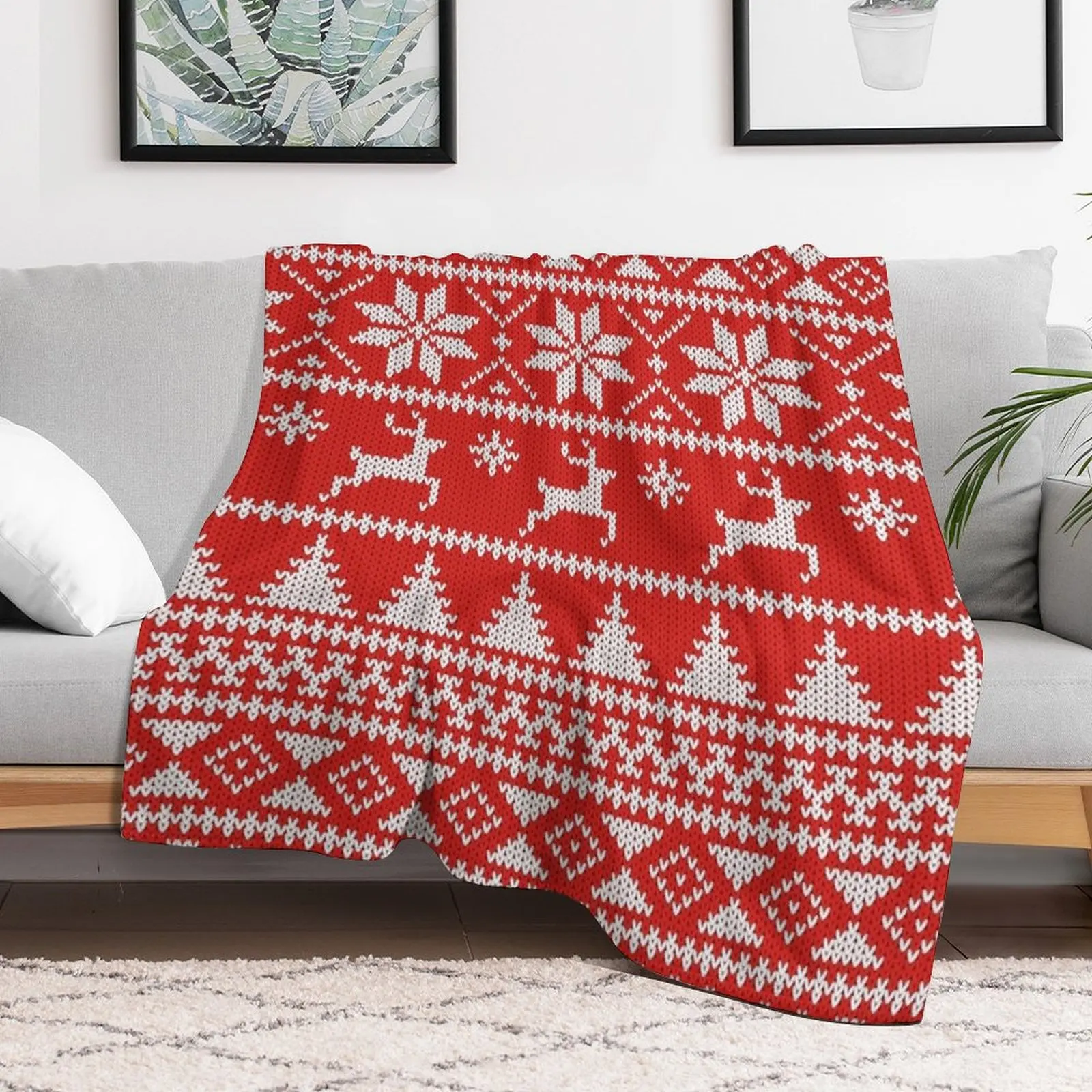 Fair Isle Christmas Throw Blanket Plush Decorative Sofa Retros Beach Blankets