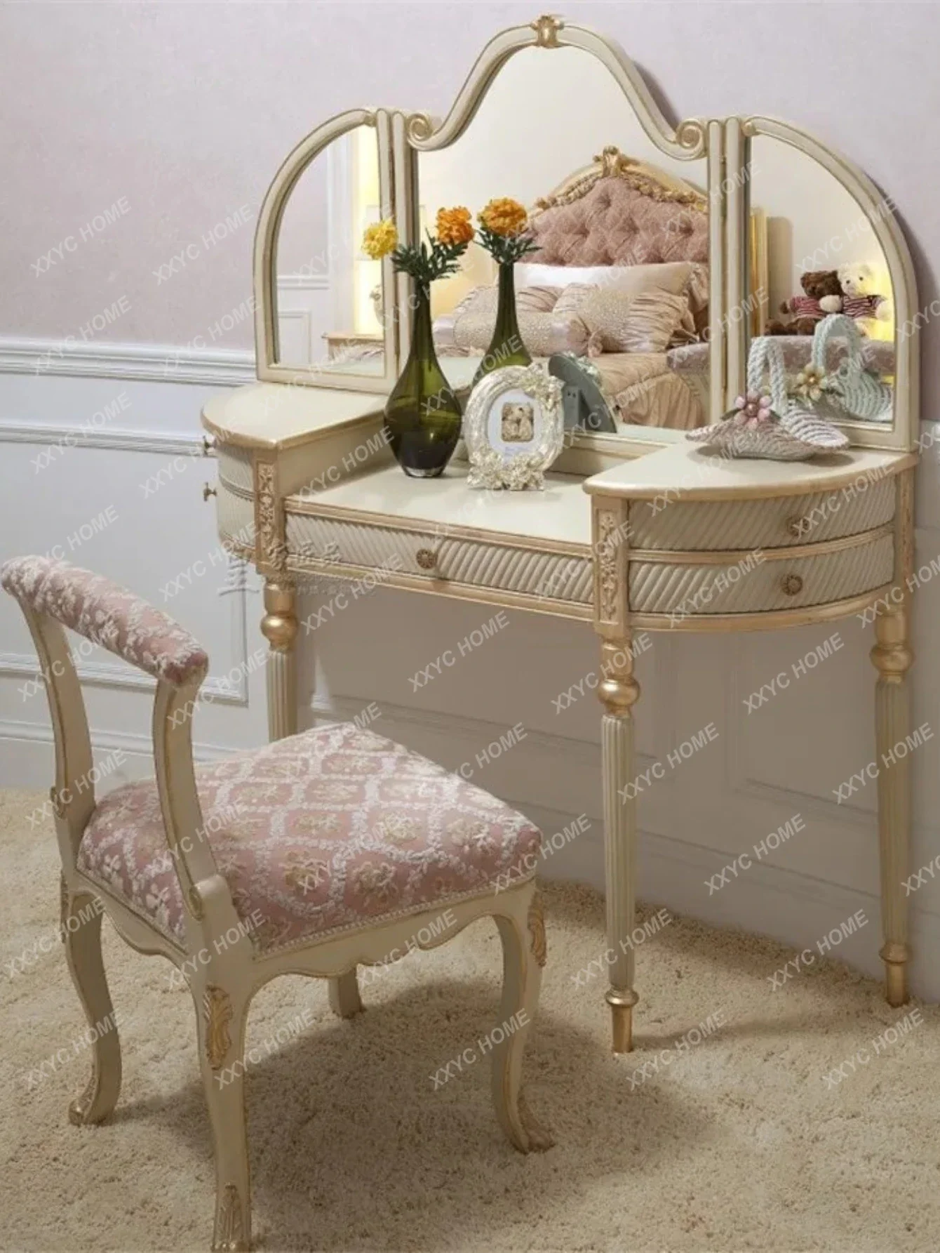 L Organizer Storage Vanity Table Mirror Chair Set House Corner White Dressers Makeup Luxury Unique Coiffeuse Furniture Ho