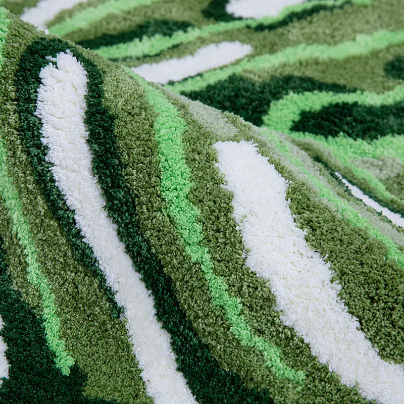 Plant Monstera Tufted Rug Irregular Plush Tropical Leaf Area Rug for Living Room Bathroom Green Monstera Fluffy Bath Floor Mat