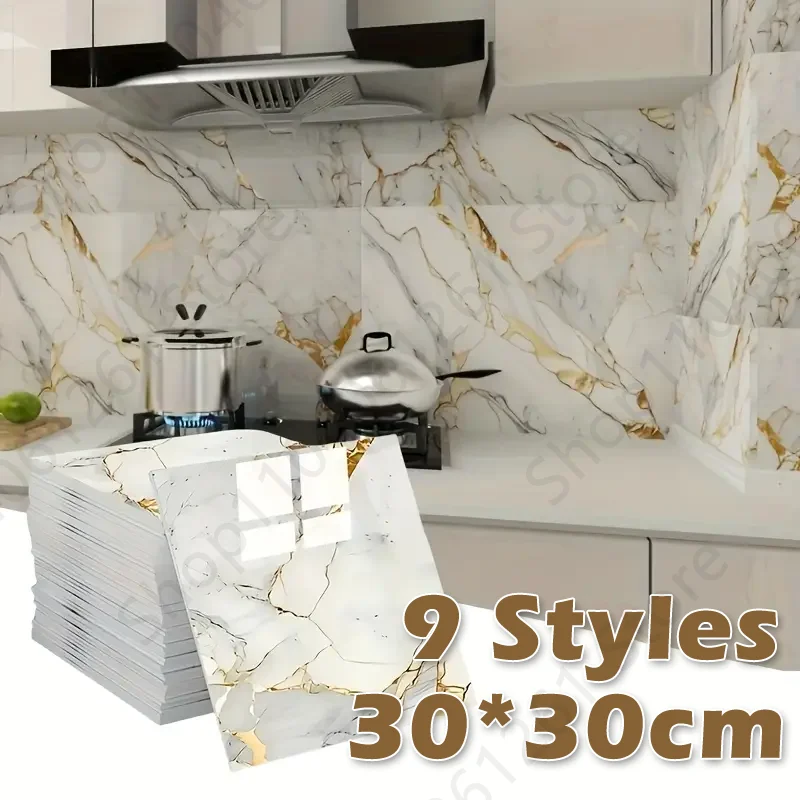 10PCS Marble Self-adhesive Wall Sticker Waterproof Ceramic Tile Wallpaper for Home Kitchen Bathroom Renovation Decoration