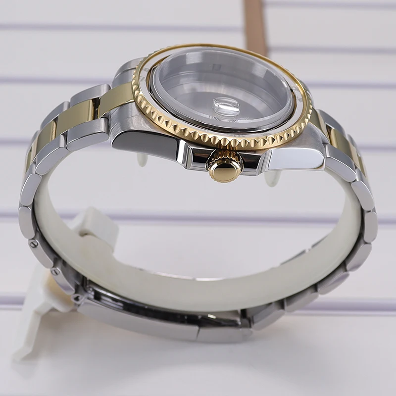 40mm Edelstahl-Uhrengehäuse Silber Gold Armband für NH35 NH36 NH34 38 2824 8215 Uhrwerk 28,5mm Zifferblatt Saphirglas SUB GMT – Detail 6