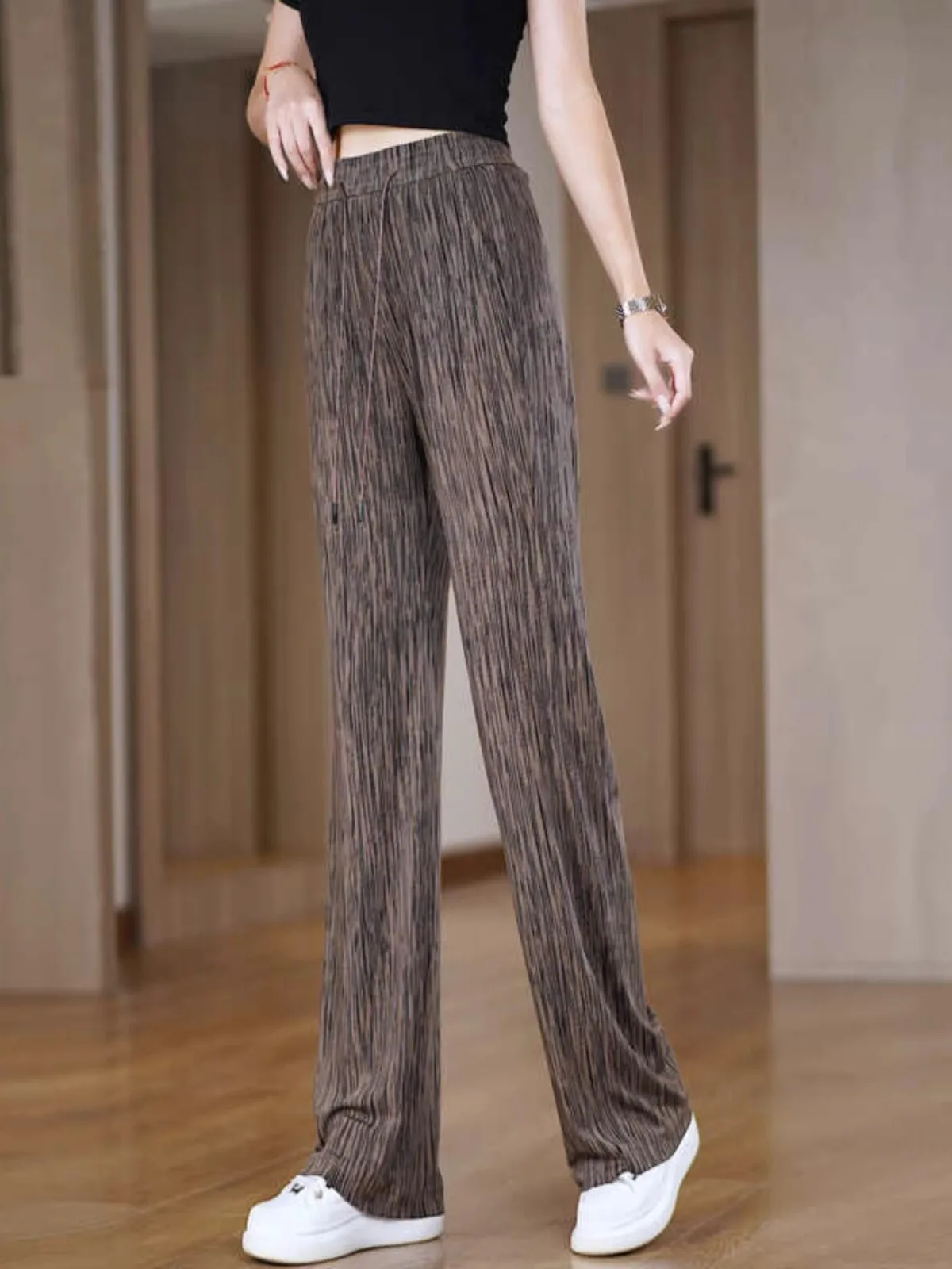 Primavera 2025 faion estreita calças de perna larga feminina macia cintura alta magro solto drapey versátil casual calças de perna reta