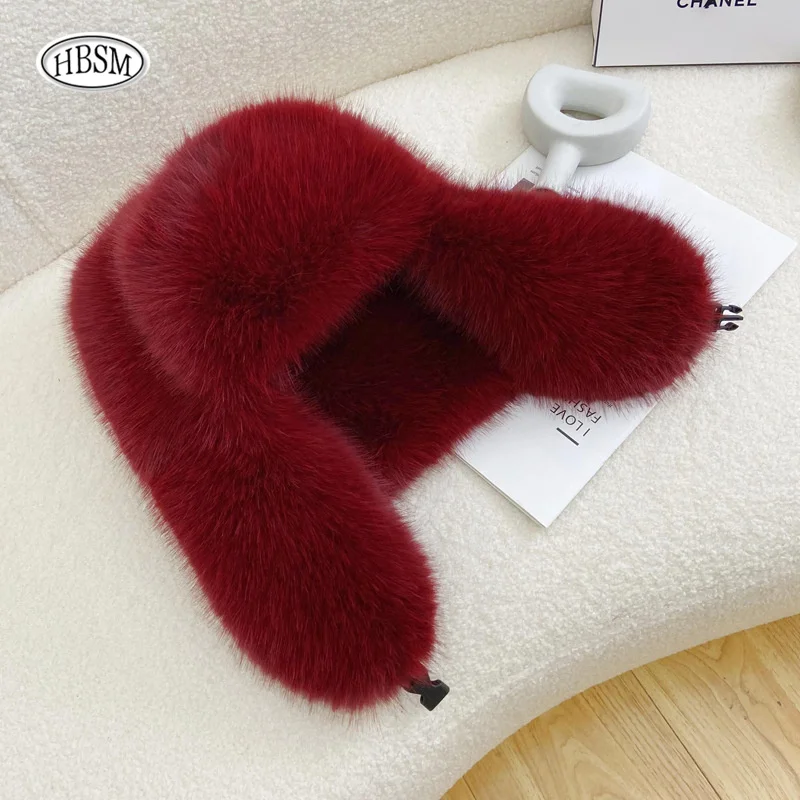 Faux Fox Fur Earflap Beanie Hats For Women Winter Outdoor Warm Luxury Plush Ski Windproof Panama Caps Unisex Bomber Hat