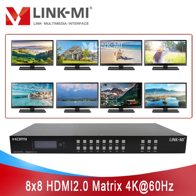 

LINK-MI 8X8 HDMI2.0 Matrix with Audio Extraction Support 4K@60Hz, Analog, SPDIF, IP/Web GUI Control, EDID, ARC 4K Matrix Switch