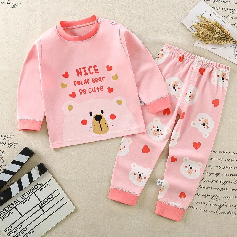 Cartoon Pajamas Suits Children\'s Baby Boys Girls Spring Autumn Sleepwear Home Clothes Cotton Autumn Long Trousers Kids Pijamas