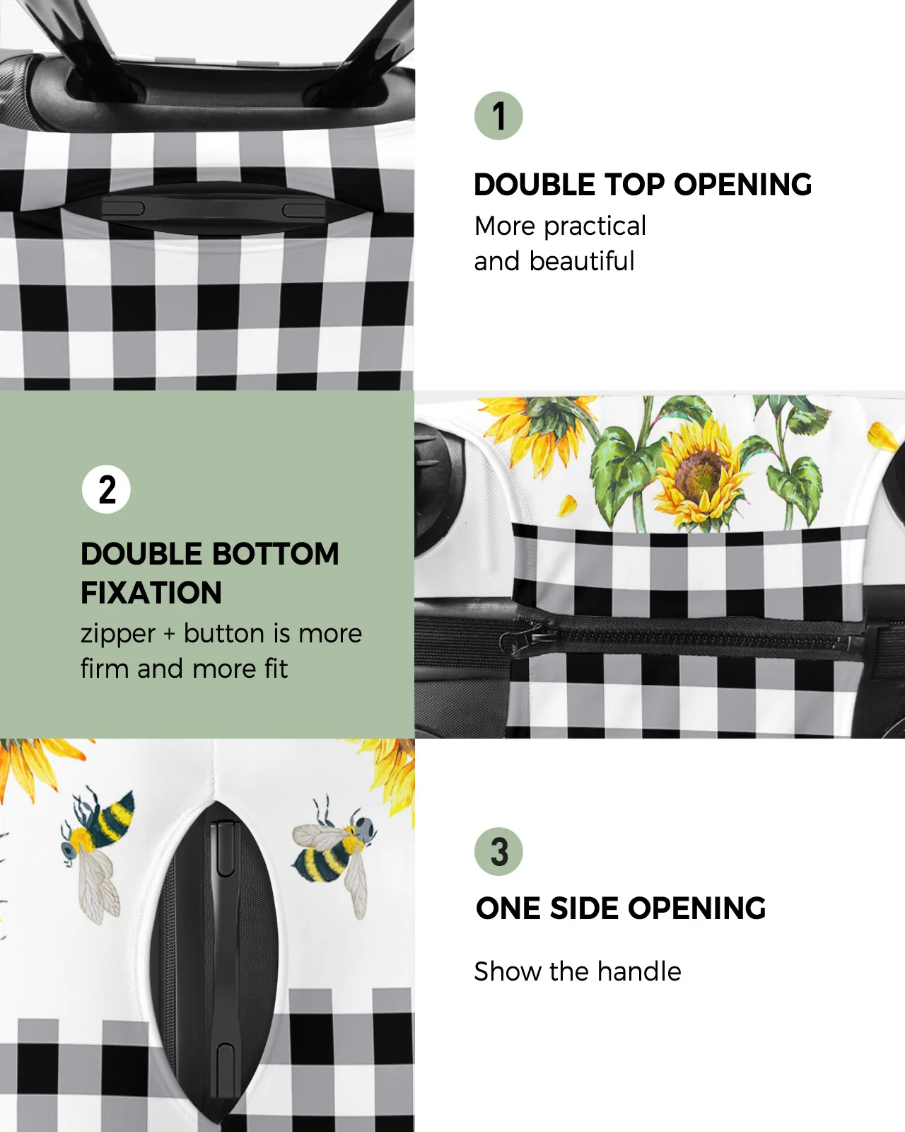 Farm Sunflower Bee Plaid Luggage Cover Stretch Suitcase Protector Baggage Dust Case Cover for 18-32 Inch Travel Suitcase Case