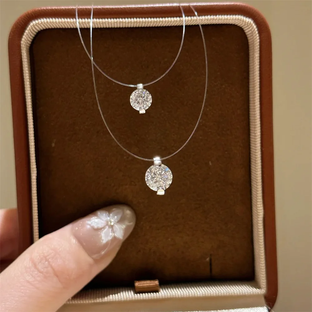 2020 New Crystal Rhinestone Chocker Necklace Transparent Fishing Line Women Heart Invisible Chain Choker Necklace On Neck Gift