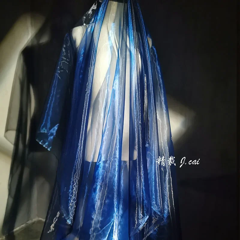 Liquid Crystal Diamond Blue Gradient Laser Organza Designer Fabric DIY Dress Clothing Illusion Fabric