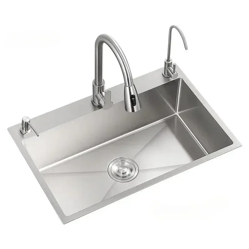 Kitchen Sink Single-slot 304 Stainless Steel Thickened Handmade Wash Basin Household Dishwashing Sink Large Under-counter Basin