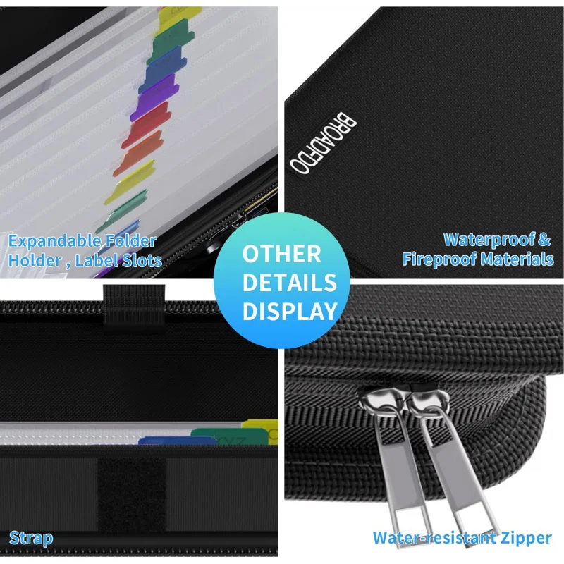 Fireproof & Waterproof Accordion File Organizer, 13-Pocket Expanding Document Organizer with Handle & Labels, Durable Heat-Resis