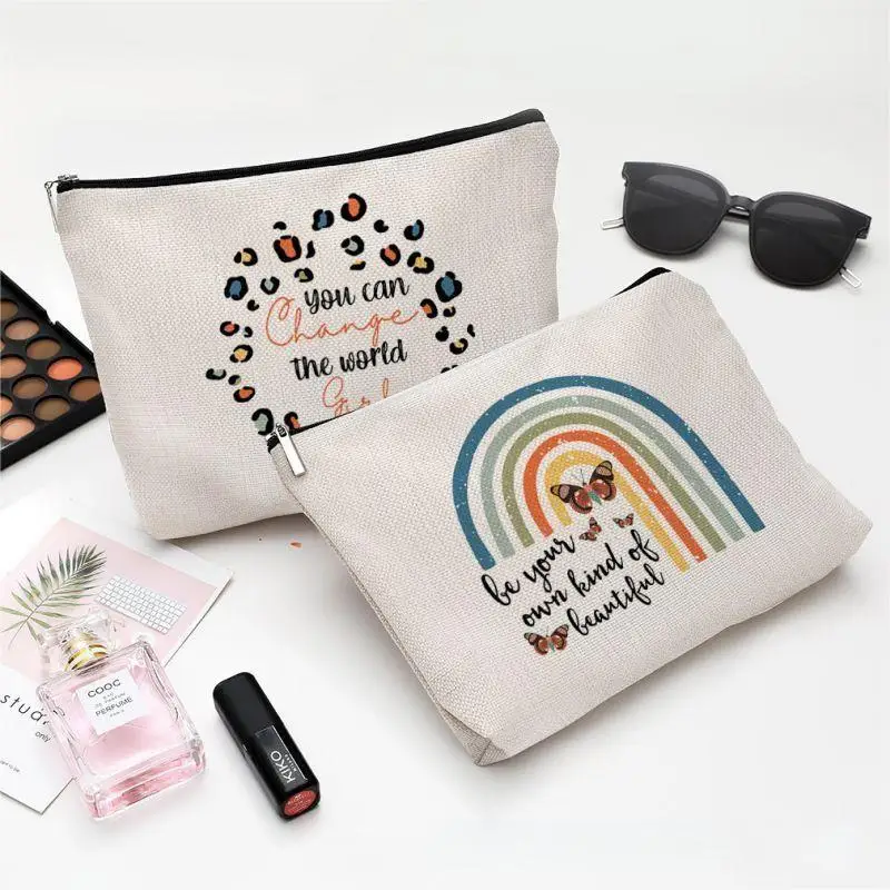 Camping Print Makeup Bag Waterproof Cotton Hemp Zipper Bag Cosmetic Jewelry Travel Washings Storage Bag