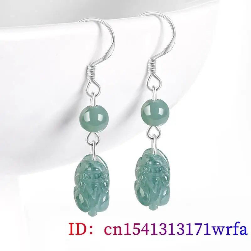 Pendientes de Pixiu de Jade birmano azul, joyería Natural de piedra, accesorios de plata 925, amuleto tallado de jadeíta Real de diseñador