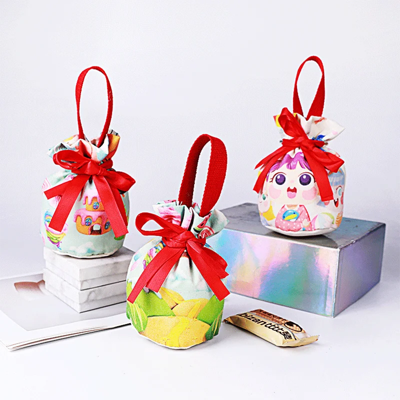 20pcs/lot Round Bottom Hand Wear Drawstring Pouches Cute Children's Birthday Party Candy Gift Cotton Packaging Bags