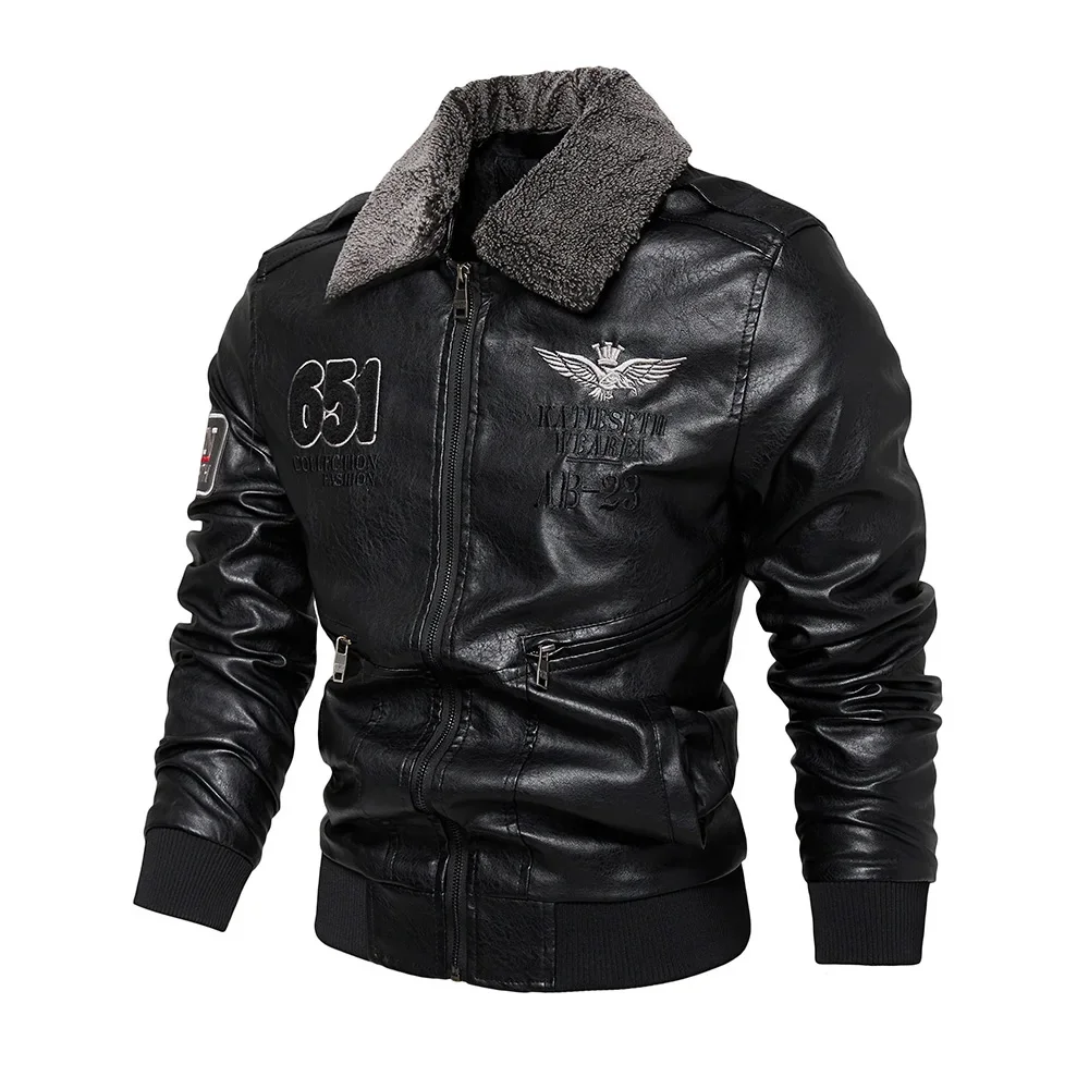 

Men's JG-2378 Autumn and Winter Leather Jacket Lapel Plus Fleece Thickened Top Motorcycle Fur Coat