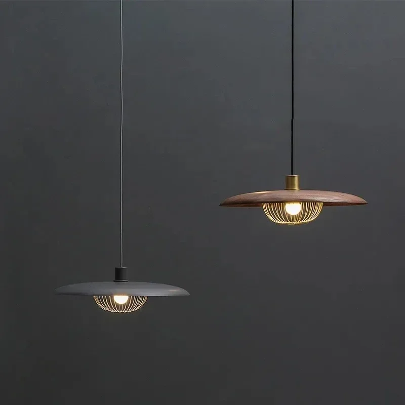 Italy Designer's imitation wood pendant lamp kitchen restaurant bar LED iron chandelier indoor art