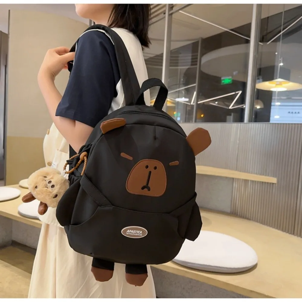 Cartoon Capybara Backpack Nylon Large Capacity Children's School Bag Storage Bag Travel Bag Cartoon Capybara Backpack Students