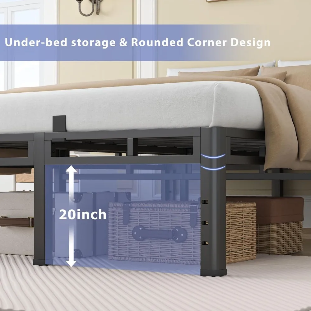 NKZ 24 Inch Full Size Bed Frame, Metal Bed Frame & Box Spring 2 in 1 Platform with Round Corner Legs, 4000Lbs Heavy Duty Metal F