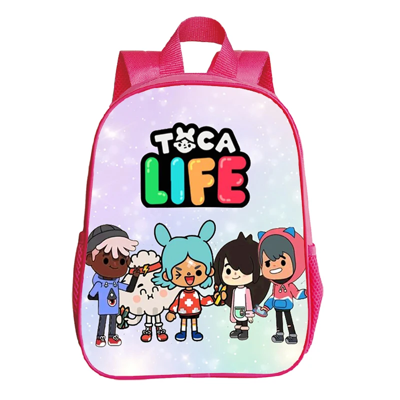 Mochila con estampado de Toca Life World para niñas y niños, Bolsa Escolar impermeable para jardín de infantes, color rosa pequeño, 12 pulgadas