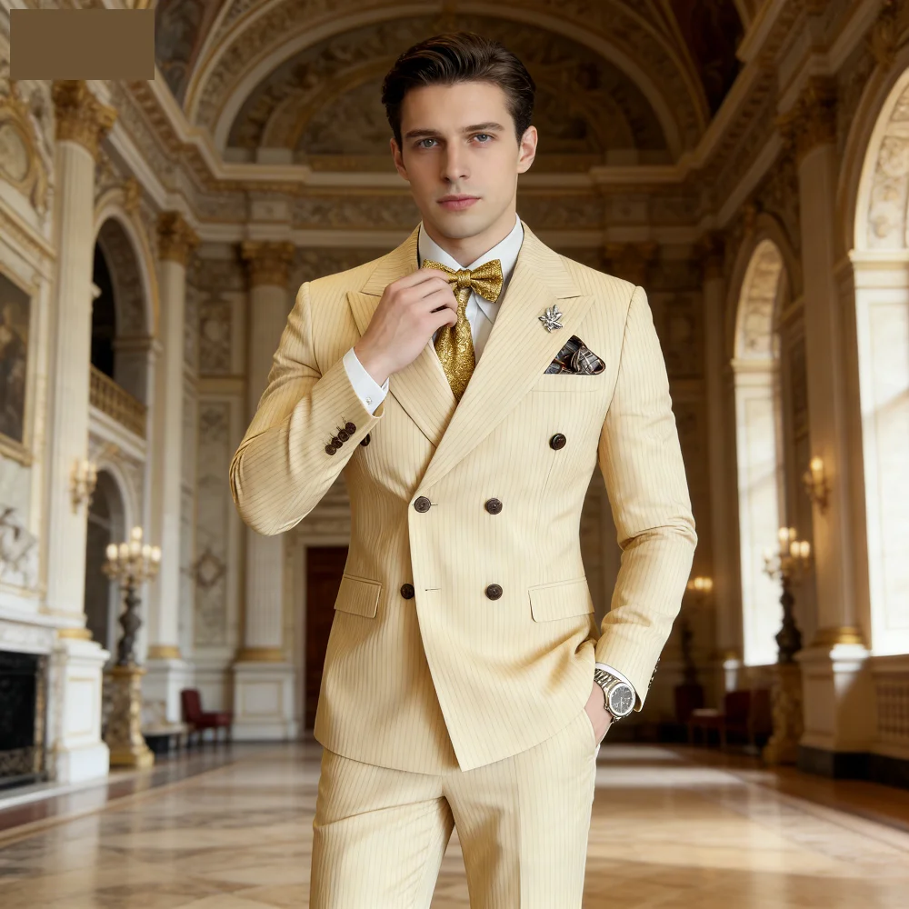 

Luxury Men's Tuxedo Double Breasted Elegant Formal Smoking Suit for Wedding And Social Occasions High Quality Groomsmen Attire