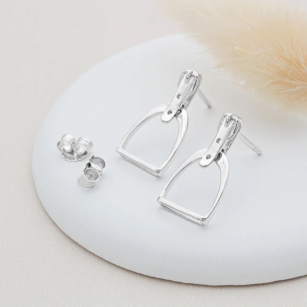 Stirrup Stud Earring 100% 925 Sterling Silver 3 Colors Unique Horse Lover Equestrian Jewelry