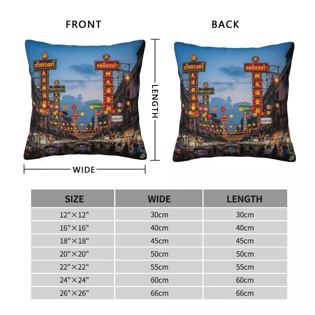 Yaowarat Road Bangkok Chinatown Square Pillowcase Polyester Linen Velvet Pattern Zip Decor Throw Pillow Case Home Cushion Cover