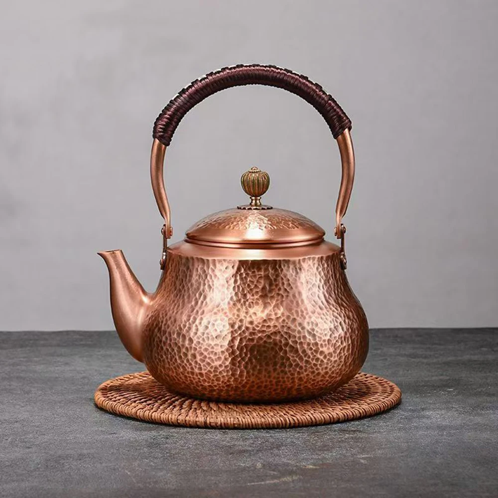 Handmade pure copper kettle, Large-capacity red copper teapot, Tea infuser for beauty health boiling water kettle, 1.2L/1.5L