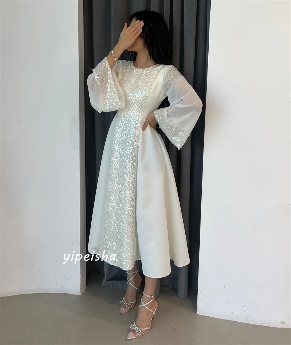 Prom Dress Jersey Draped Sequined Ruffles Engagement A-line O-Neck Bespoke Occasion Gown Midi Dresses Evening Saudi Arabia