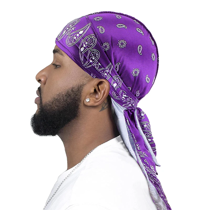 New Men\'s Silky Durags African Print Headwrap for Women Long Tail Pirate Hat Biker Hear Wear Bandanas Turban Hair Accessories