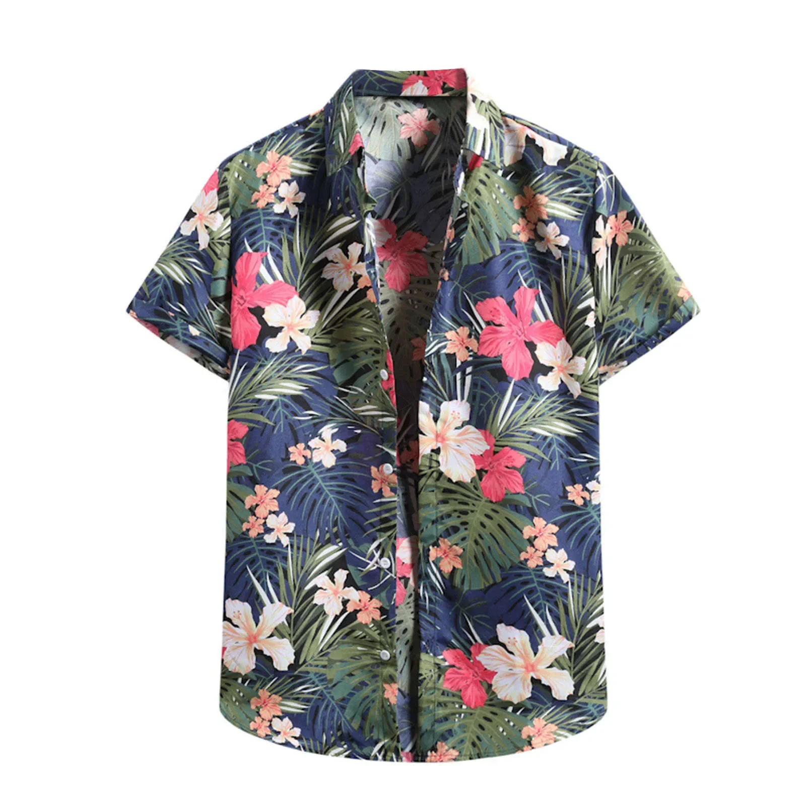 Heren Modieuze Tropische Botanische Print Tops Dames Korte Mouw Shirts Casual Button-Down Shirt Tops