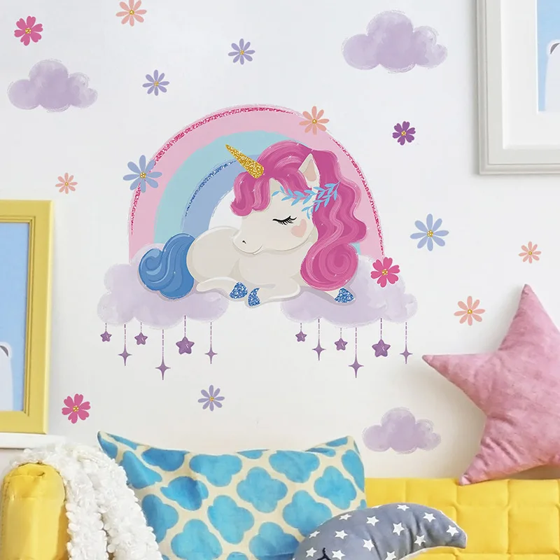 Cartoon Cute Unicorn Luminous Wall Stickers Baby Girls Room Decor Sticker Pony Wall Decals for Kids Room Nursery Wall Decoration