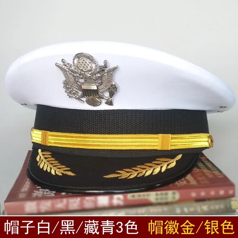 White Captain Sailor Cap Men Army Military Equipment Accessories Eagle Badge for Stage Wide Brim Hat Cosplay US Marine Caps