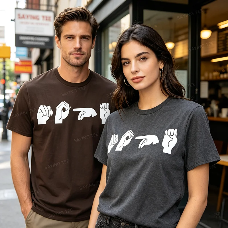 Funny ASL American Sign Language T-Shirt Y2k Honor Finger Language Graphic Apparel Short Sleeve Soft Cotton T Shirts Novelty Tee