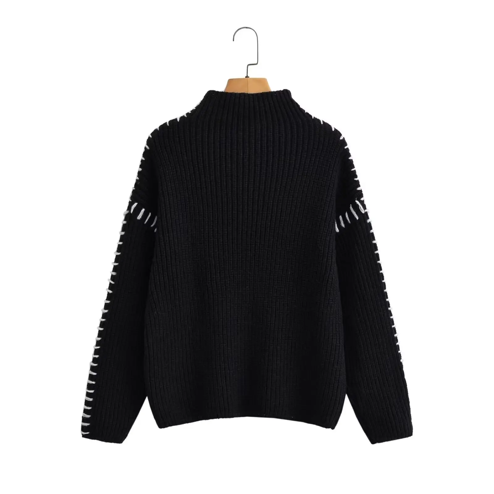 Vintage Black Basic Sweater Women Long Sleeve Patchwork Autumn Winter Fashion Knit Pullover Oversized Autumn Casual Streetwear