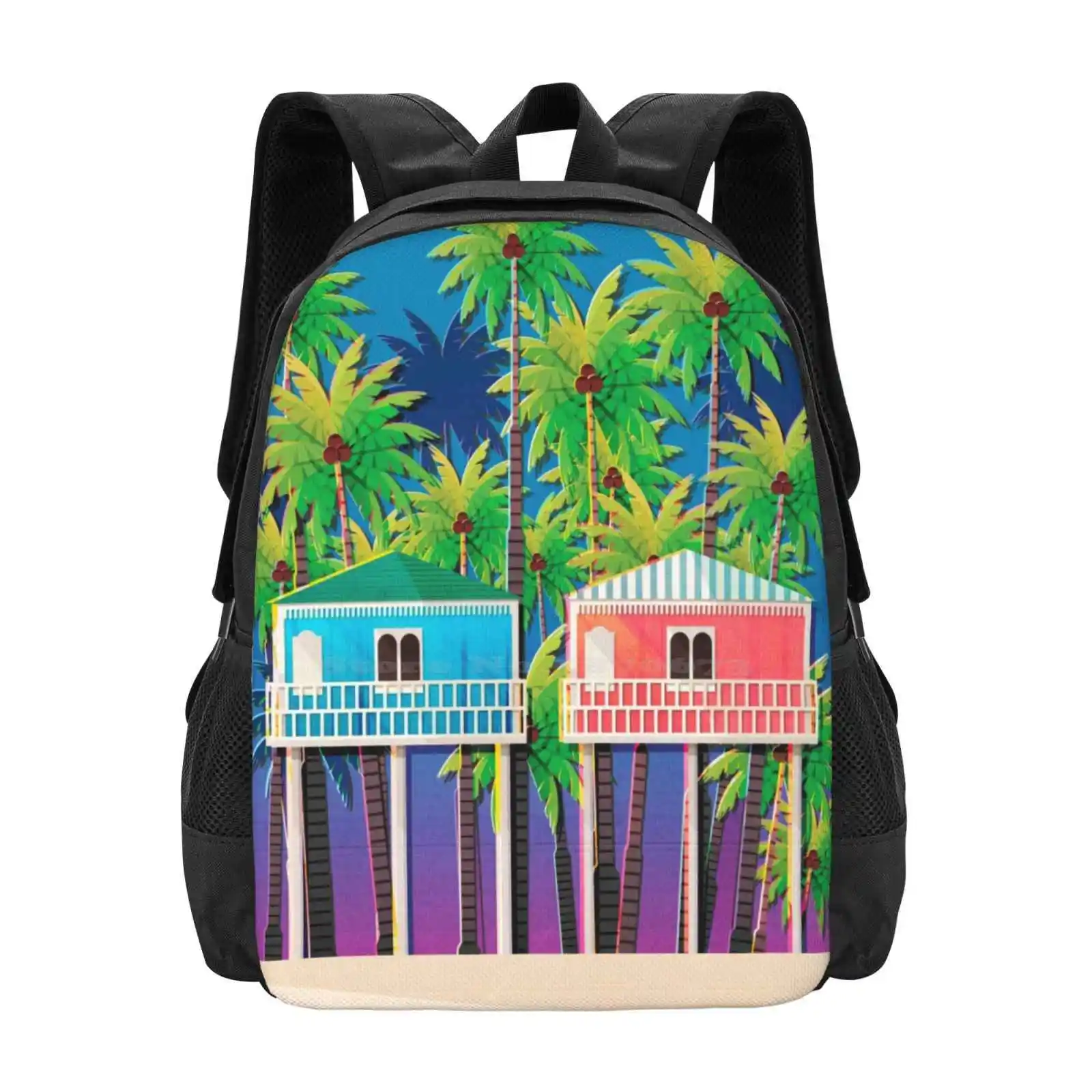 Palolem Beach Huts School Bags Travel Laptop Backpack India Travel Beach Huts Colour Bright Summertime Holiday Palmtrees Nomad